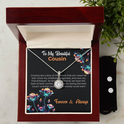 Cousin Necklace | To My Beautiful Cousin - Eternal Hope Necklace & Earring Set | Cousin Friendship Necklace