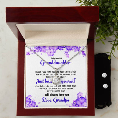 To My Beautiful Granddaughter | Eternal Hope Necklace & Earring Set, Gift from Grandpa to Granddaughter