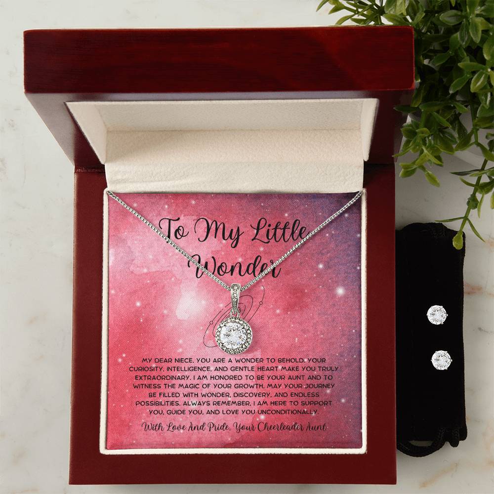 To My Little Wonder - From Aunt to Niece Eternal Hope Necklace With Earrings - SOUVMOUR