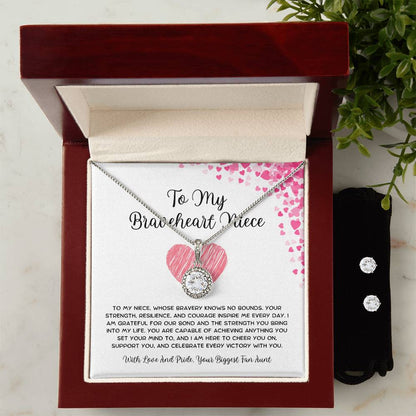 To My Braveheart Niece - From Aunt to Niece Eternal Hope Necklace With Earrings - SOUVMOUR