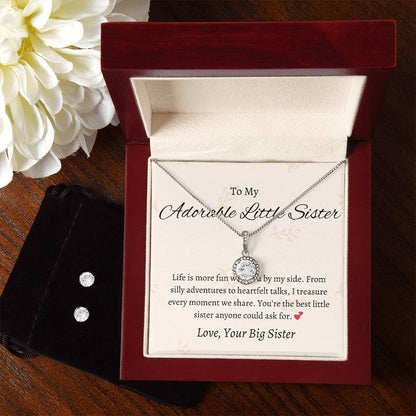 To My Adorable Little Sister – Necklace & Earring Set | A Heartwarming Token of Sisterly Love