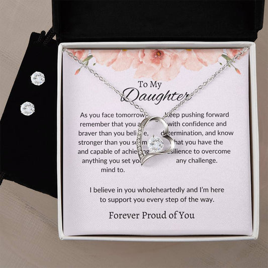 To My Daughter – Timeless Forever Love Necklace & Earrings Gift Bundle