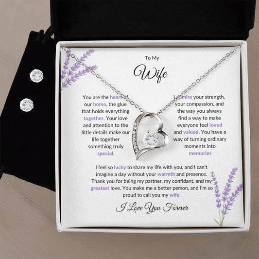 To My Wife, The Heart of Our Home - Forever Love Necklace & Earring Set