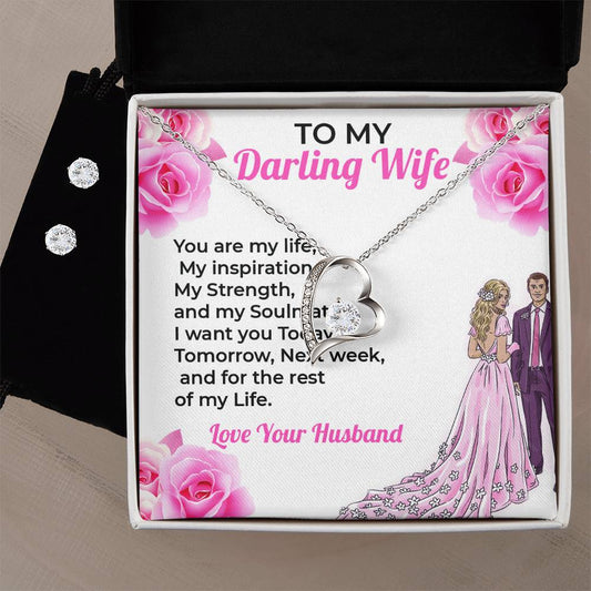 To My Darling Wife, My Life and Soul - Forever Love Necklace & Earring Set