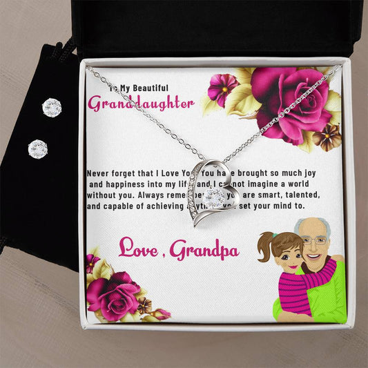 To My Lovely Granddaughter | Forever Love Necklace & Earring Set, Gift from Grandpa to Granddaughter