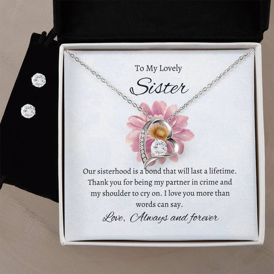 To My Wonderful Sister – Forever Love Necklace & Earring Set | A Heartwarming Gift of Appreciation