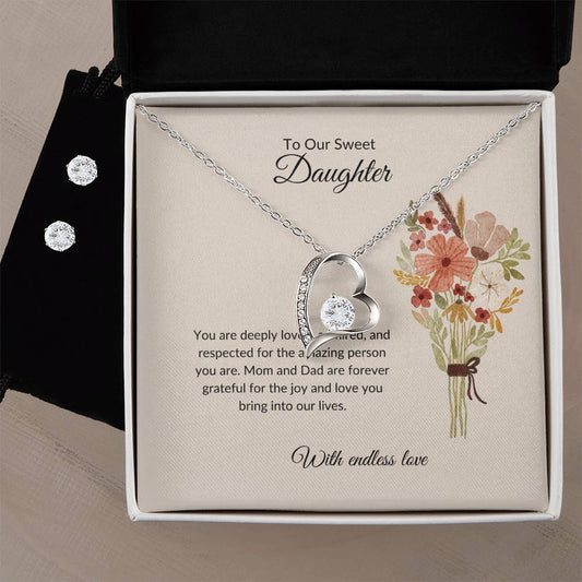 To My Sweet & Lovely Daughter – Cherished Forever Love Necklace & Earrings  Bundle