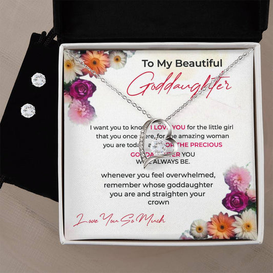 To My Beautiful Goddaughter | Forever Love Necklace & Earring Set | A Cherished Token of Affection | Goddaughter Gift