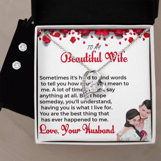 To My Beautiful Wife - Forever Love Necklace & Earring Set | Necklace For Wife For Soulmate