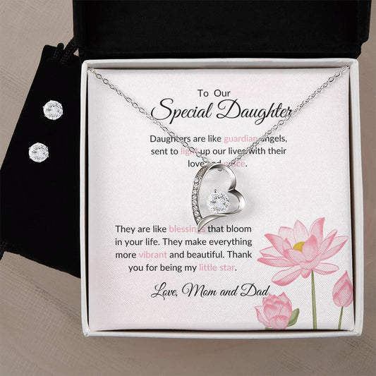 To My Special Daughter – Stunning Forever Love Necklace & Earrings Bundle Gift