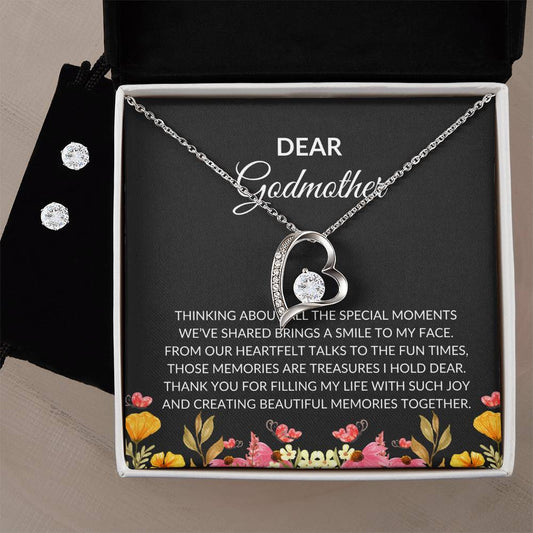 To My Dear Godmother Forever Love Necklace & Earring Set | Godmother Gift | Godmother Necklace