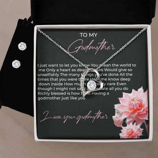 To My Godmother Forever Love Necklace & Earring Set | Godmother Gift | Godmother Necklace