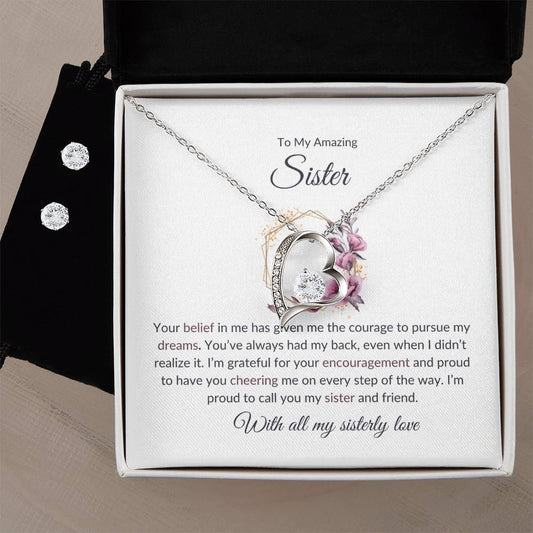 To My Incredible Sister – Forever Love Necklace & Earring Set | A Stunning Gift for My Role Model