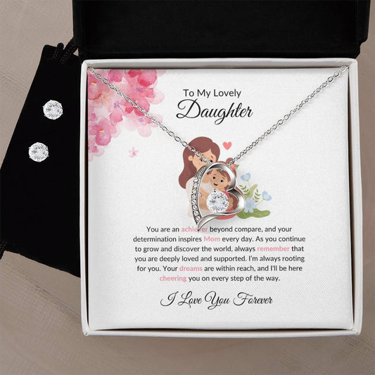 To My Beautiful Daughter | Classic Forever Love Necklace & Earrings Jewelry  Bundle