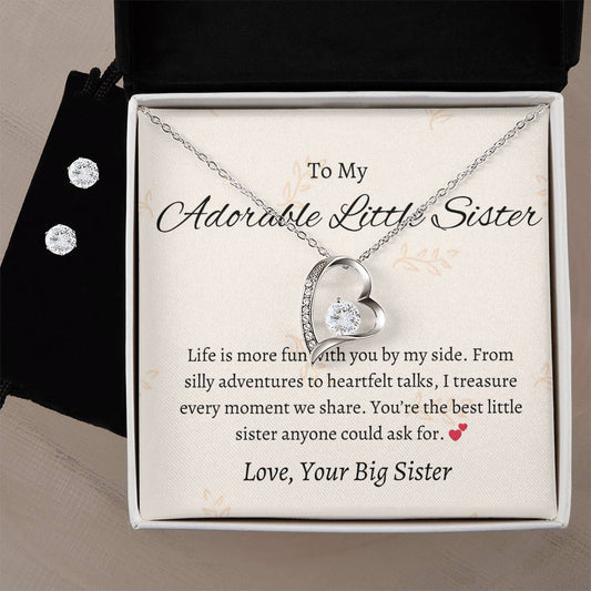 To My Sweet Little Sister – Forever Love Necklace & Earring Set | A Token of Our Precious Bond