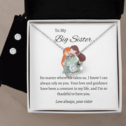 To My Wonderful Big Sister – Forever Love Necklace & Earring Set | A Beautiful Tribute to Our Lifelong Connection