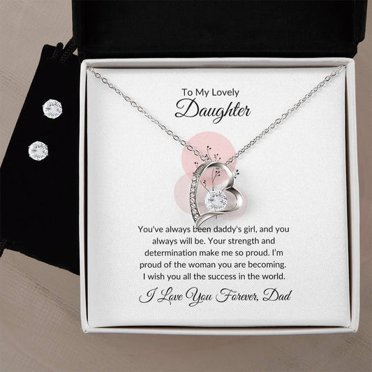 To My Lovely Daughter – Elegant Forever Love Necklace & Earrings Bundle