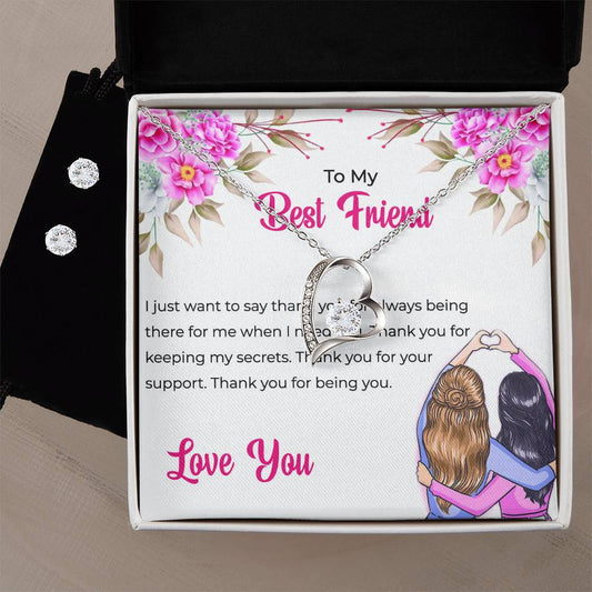 To My Lifetime Best Friend - Forever Love Necklace and Earrings Set | Gift for Best Friend | Friendship Gift