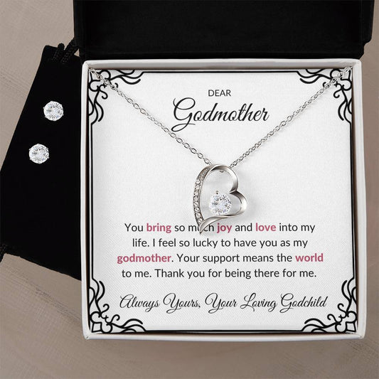 To My Lovely Godmother Forever Love Necklace & Earring Set | Godmother Gift | Godmother Necklace