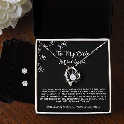To My Little Adventurer - From Aunt to Niece Forever Love Necklace With Earrings - SOUVMOUR