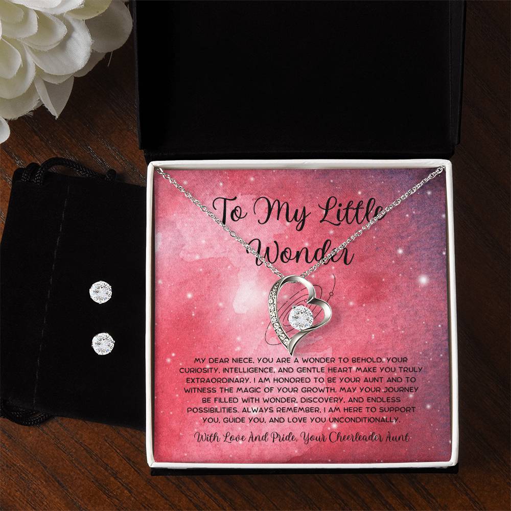 To My Little Wonder - From Aunt to Niece Forever Love Necklace With Earrings - SOUVMOUR