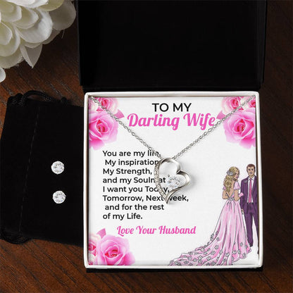 To My Darling Wife, My Life and Soul - Forever Love Necklace & Earring Set