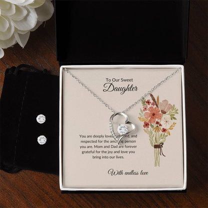 To My Sweet & Lovely Daughter – Cherished Forever Love Necklace & Earrings  Bundle
