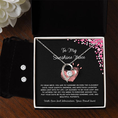 To My Sunshine Niece - From Aunt to Niece Forever Love Necklace With Earrings - SOUVMOUR