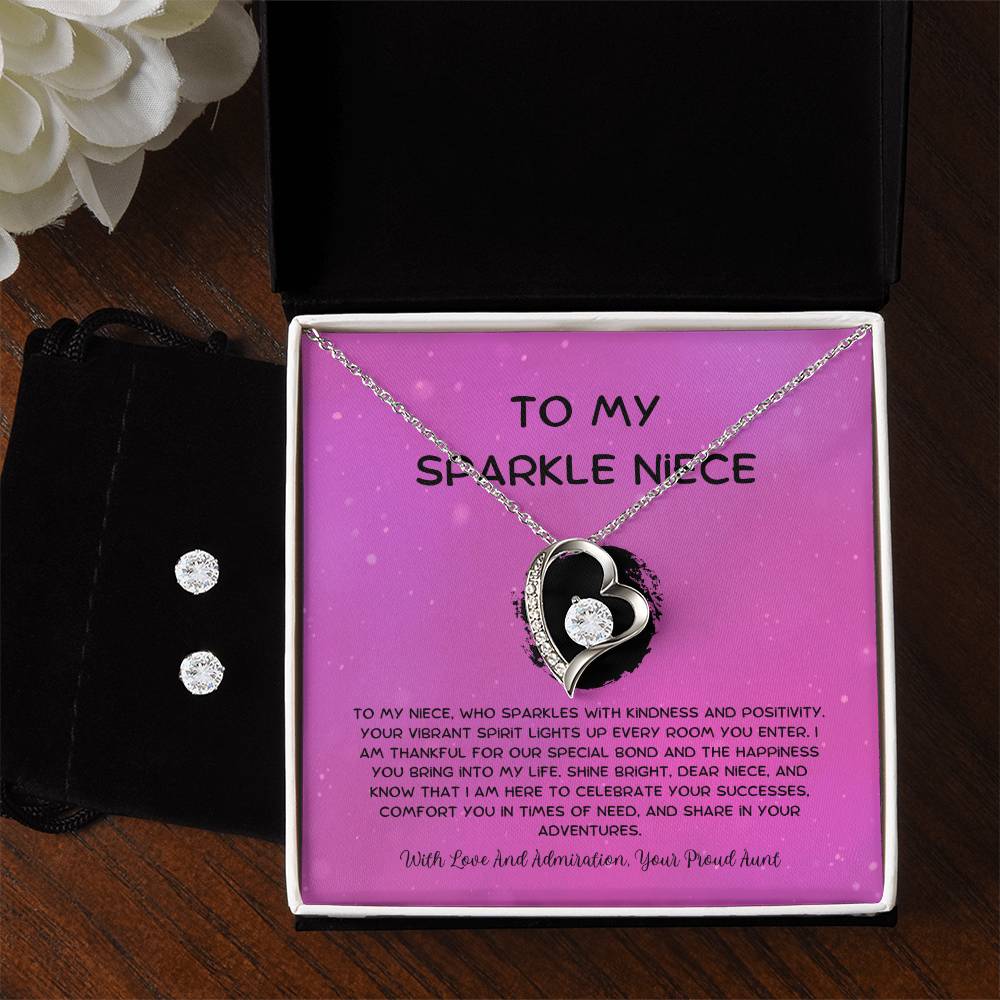 To My Sparkle Niece - From Aunt to Niece Forever Love Necklace With Earrings - SOUVMOUR