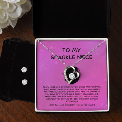 To My Sparkle Niece - From Aunt to Niece Forever Love Necklace With Earrings - SOUVMOUR