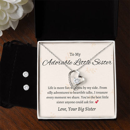 To My Sweet Little Sister – Forever Love Necklace & Earring Set | A Token of Our Precious Bond