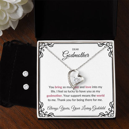 To My Lovely Godmother Forever Love Necklace & Earring Set | Godmother Gift | Godmother Necklace