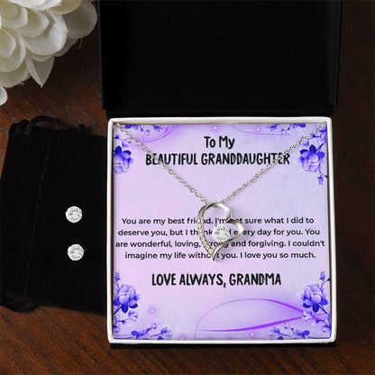 To My Wonderful Granddaughter | Forever Love Necklace & Earring Set, Grandmother & Granddaughter Bond Necklace