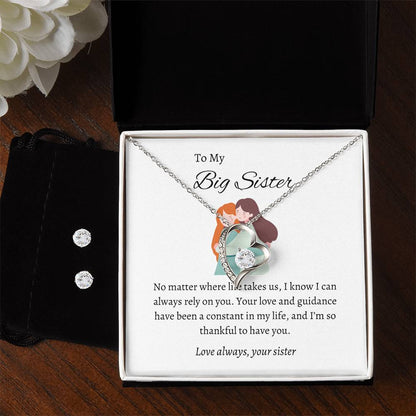 To My Wonderful Big Sister – Forever Love Necklace & Earring Set | A Beautiful Tribute to Our Lifelong Connection