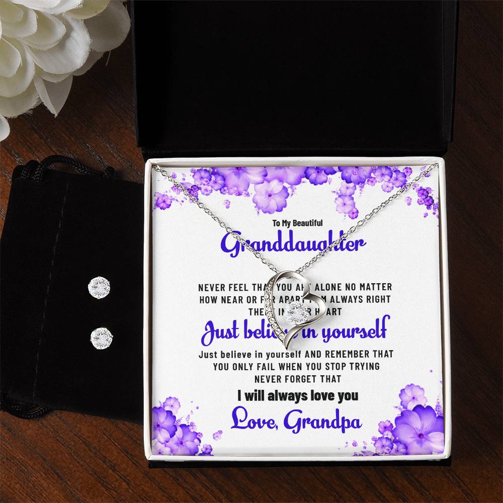 To My Beautiful Granddaughter | Forever Love Necklace & Earring Set, Gift from Grandpa to Granddaughter