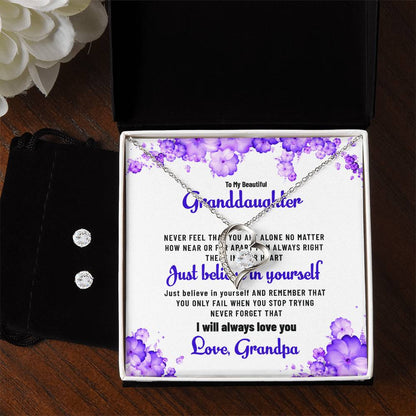To My Beautiful Granddaughter | Forever Love Necklace & Earring Set, Gift from Grandpa to Granddaughter
