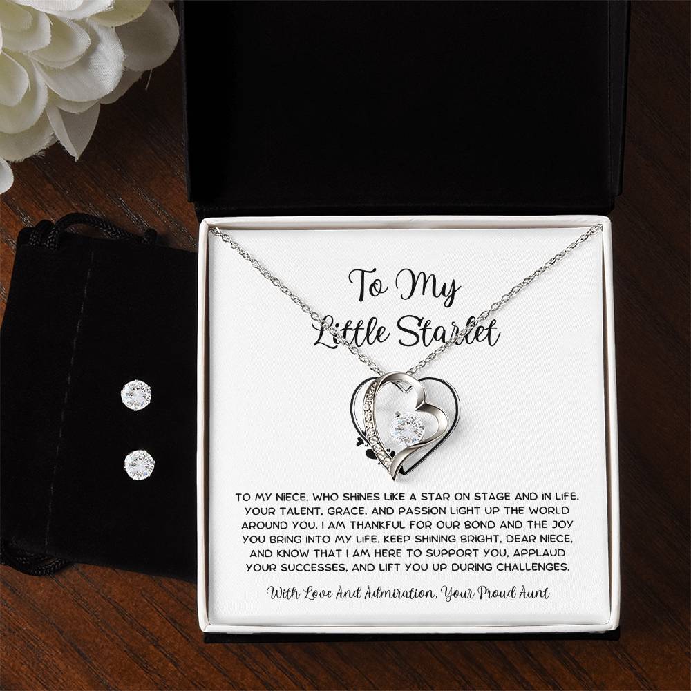 To My Little Starlet - From Aunt to Niece Forever Love Necklace With Earrings - SOUVMOUR
