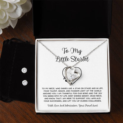 To My Little Starlet - From Aunt to Niece Forever Love Necklace With Earrings - SOUVMOUR