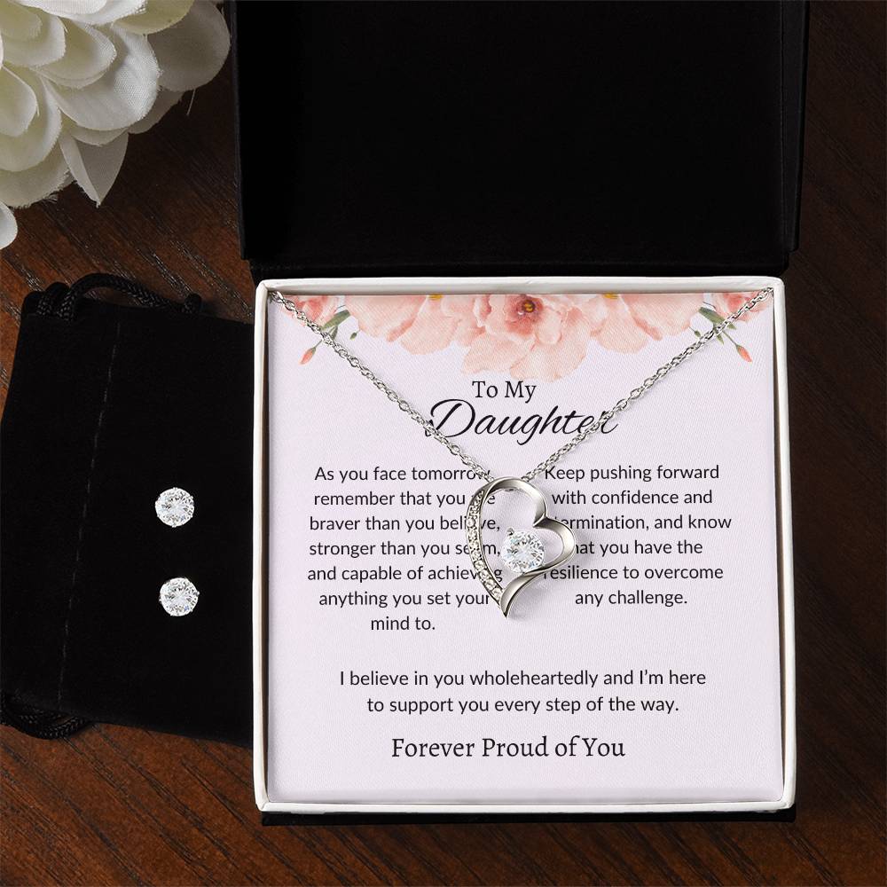 To My Daughter – Timeless Forever Love Necklace & Earrings Gift Bundle