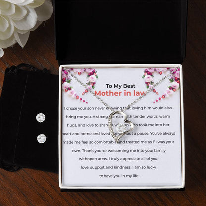 To the Best Mother-in-law | Forever Love Necklace & Earring Set | Elegant Gift for Mother-in-law