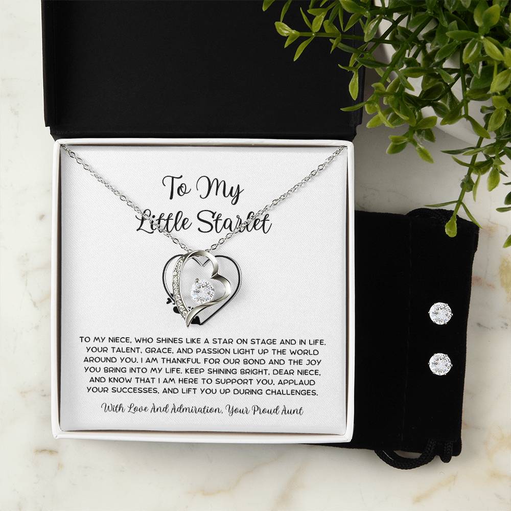To My Little Starlet - From Aunt to Niece Forever Love Necklace With Earrings - SOUVMOUR