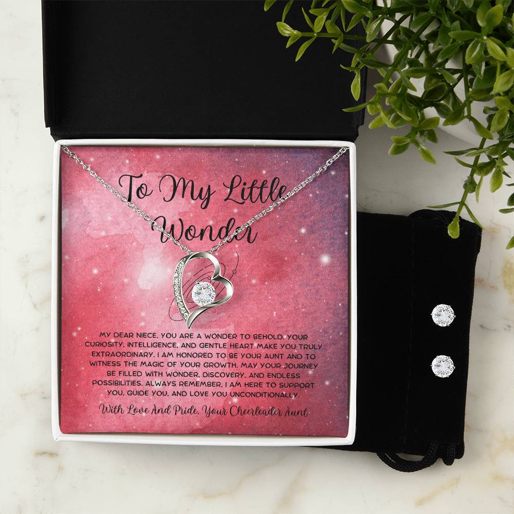 To My Little Wonder - From Aunt to Niece Forever Love Necklace With Earrings - SOUVMOUR