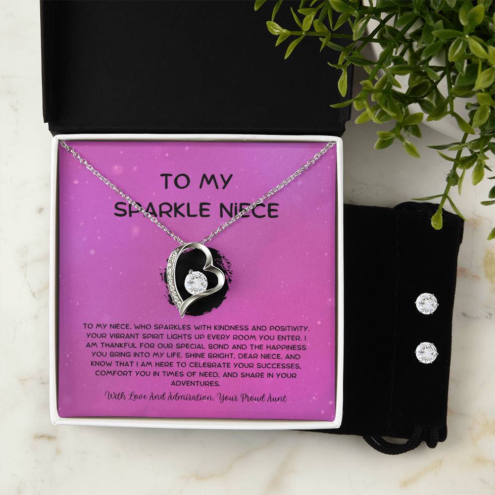 To My Sparkle Niece - From Aunt to Niece Forever Love Necklace With Earrings - SOUVMOUR