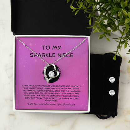 To My Sparkle Niece - From Aunt to Niece Forever Love Necklace With Earrings - SOUVMOUR