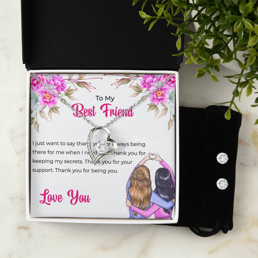 To My Lifetime Best Friend - Forever Love Necklace and Earrings Set | Gift for Best Friend | Friendship Gift