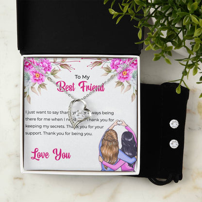 To My Lifetime Best Friend - Forever Love Necklace and Earrings Set | Gift for Best Friend | Friendship Gift