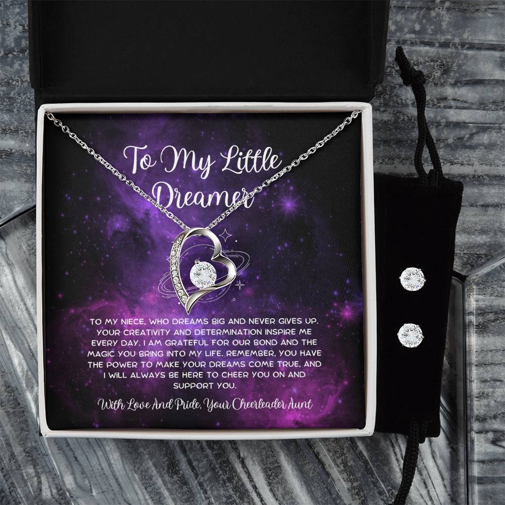 To My Little Dreamer - From Aunt to Niece Forever Love Necklace With Earrings - SOUVMOUR