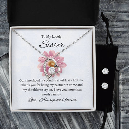 To My Wonderful Sister – Forever Love Necklace & Earring Set | A Heartwarming Gift of Appreciation