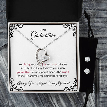 To My Lovely Godmother Forever Love Necklace & Earring Set | Godmother Gift | Godmother Necklace
