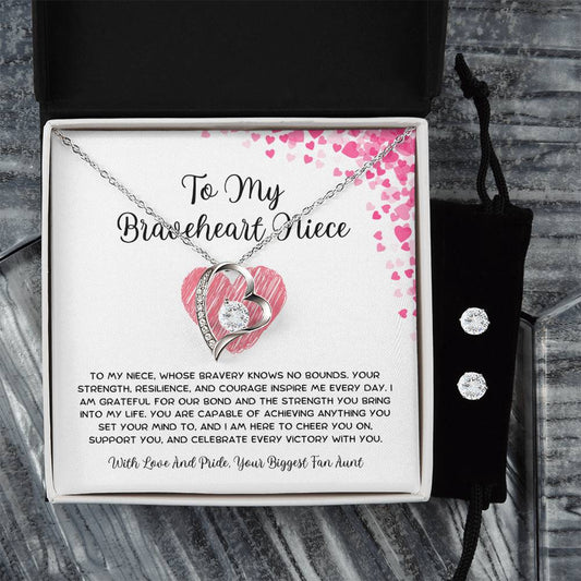 To My Braveheart Niece - From Aunt to Niece Forever Love Necklace With Earrings - SOUVMOUR
